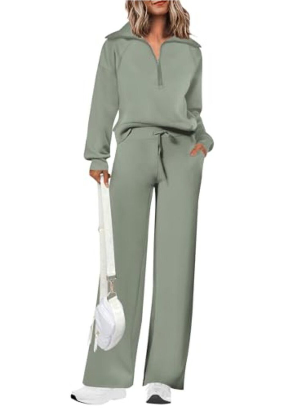 2 Piece Lounge Set Half Zip Sweatshirt & Wide Leg Palazzo Pants Tracksuit